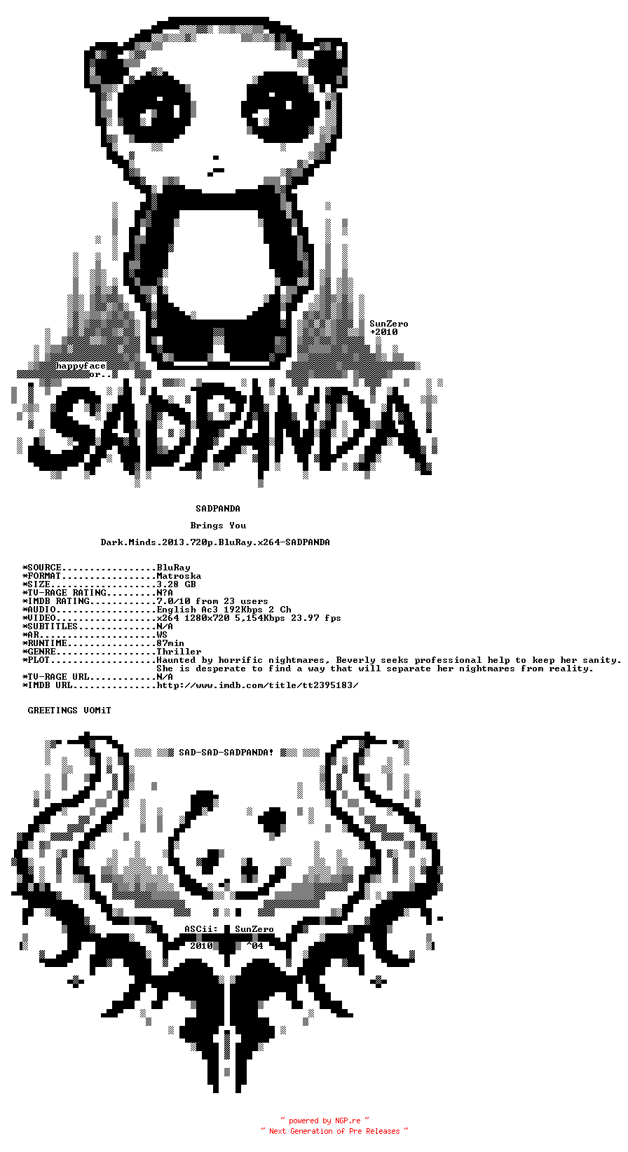NFO for the release Dark.Minds.2013.720p.BluRay.x264-SADPANDA by SADPANDA