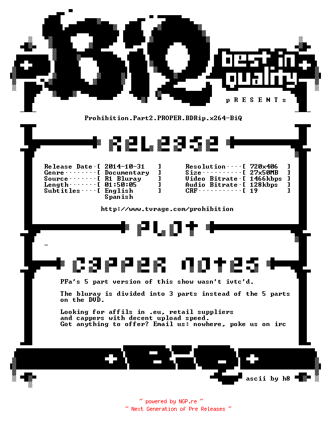 NFO for the release Prohibition.Part2.PROPER.BDRip.x264-BiQ by BiQ