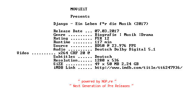 NFO for the release Django.Ein.Leben.fuer.die.Musik.2017.German.720p.BluRay.x264-MOViEiT by MOViEiT
