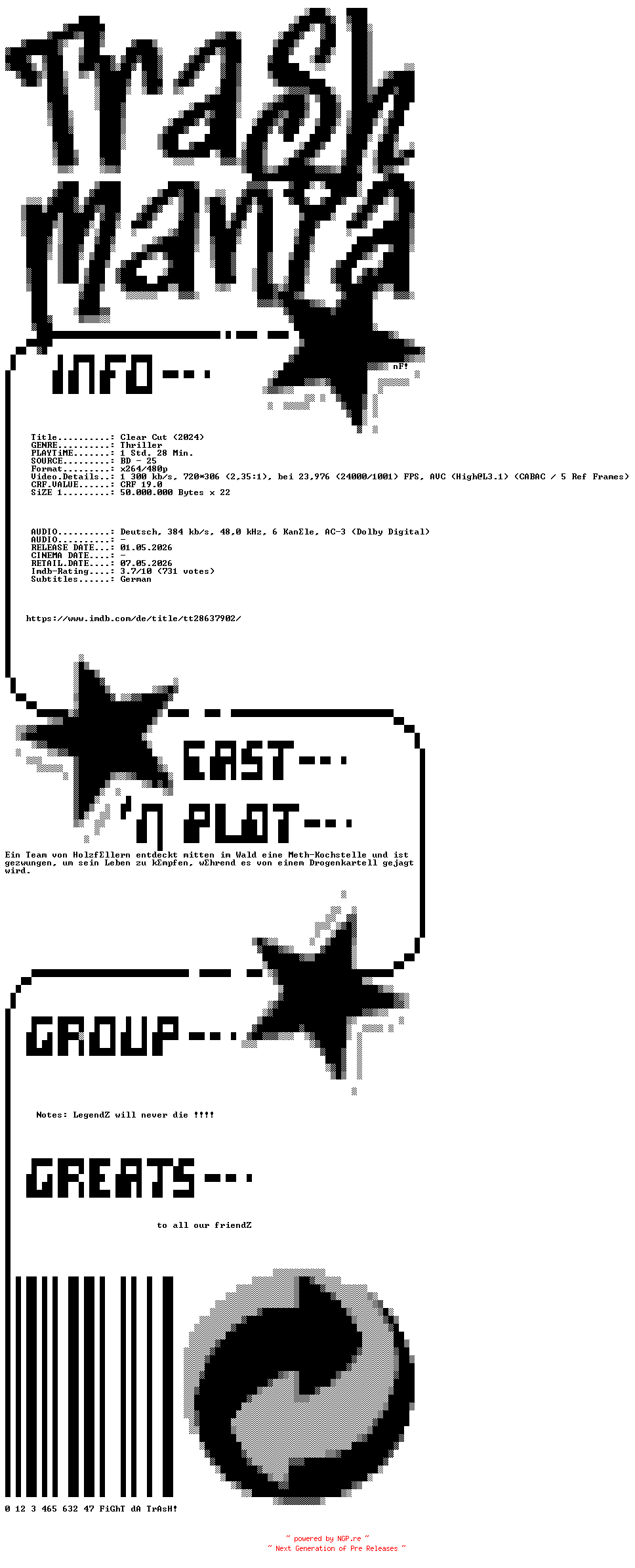 NFO for the release Clear.Cut.German.2024.AC3.BDRip.x264-TM by TM