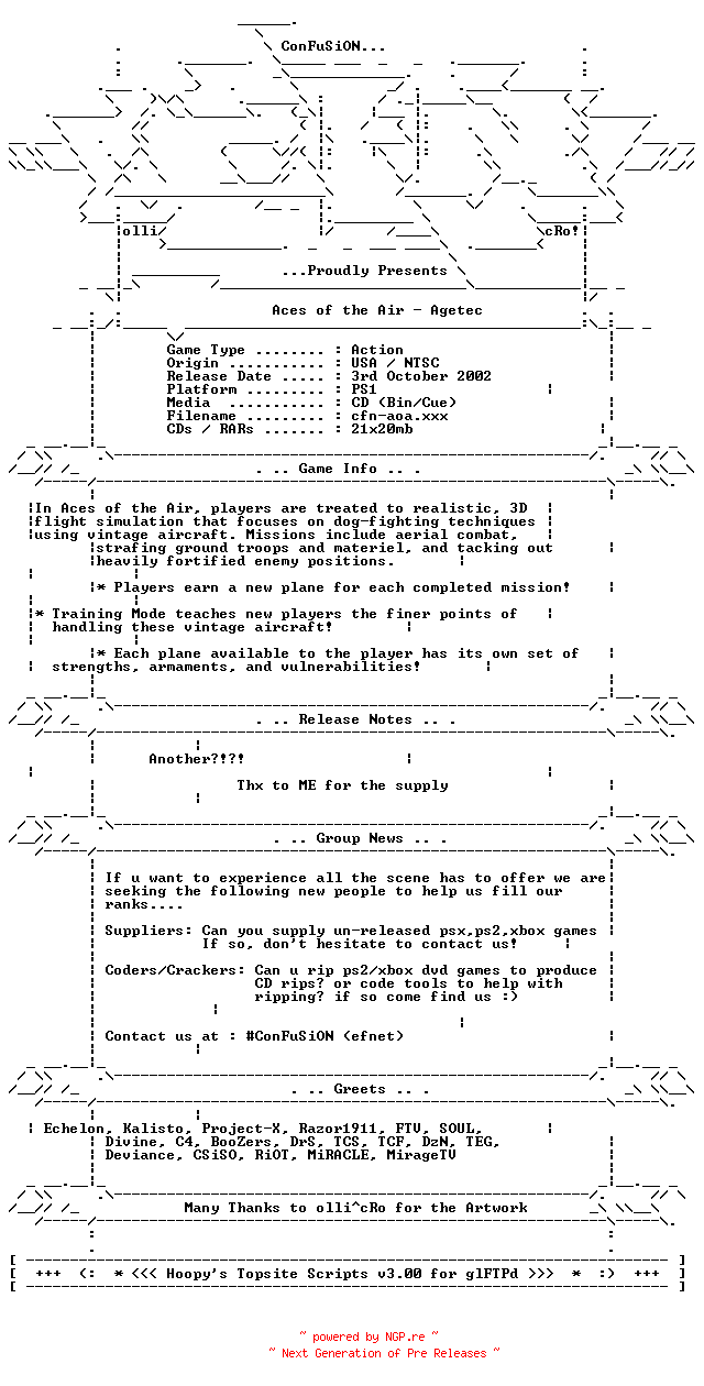 NFO for the release Aces_of_the_Air_USA_PS1-ConFuSiON by ConFuSiON