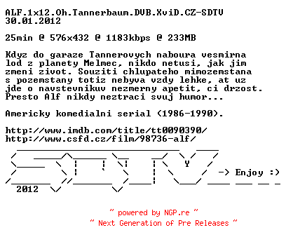 NFO for the release ALF.1x12.Oh.Tannerbaum.DVB.XviD.CZ-SDTV by SDTV