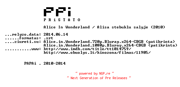 NFO for the release Alice.In.Wonderland.2010.LT.SUBPACK-PPi by PPi