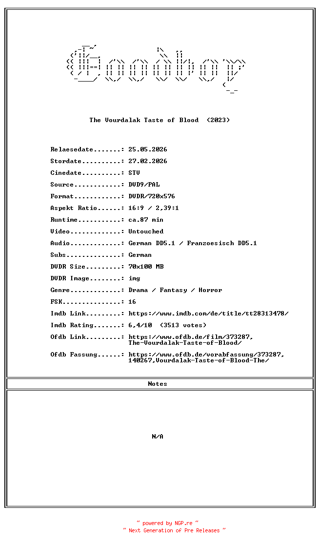 NFO for the release The.Vourdalak.Taste.Of.Blood.GERMAN.2023.DL.COMPLETE.PAL.DVD9-Goodboy by Goodboy