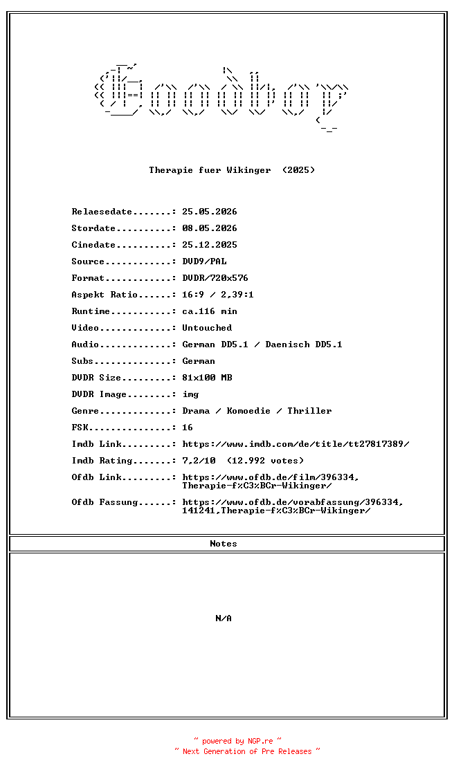 NFO for the release Therapie.fuer.Wikinger.GERMAN.2025.DL.COMPLETE.PAL.DVD9-Goodboy by Goodboy