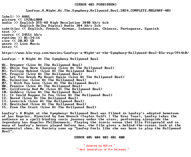 NFO for the release Laufeys.A.Night.At.The.Symphony.Hollywood.Bowl.2024.COMPLETE.MBLURAY-403 by 403