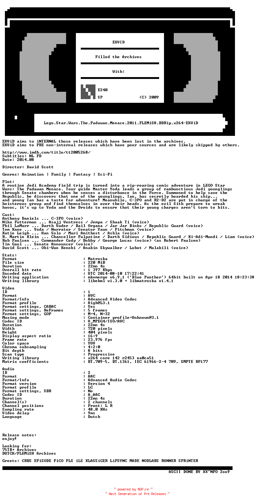 NFO for the release Lego.Star.Wars.The.Padawan.Menace.2011.FLEMiSH.BDRip.x264-EXViD by EXViD