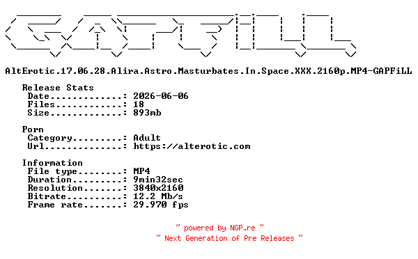 NFO for the release AltErotic.17.06.28.Alira.Astro.Masturbates.In.Space.XXX.2160p.MP4-GAPFiLL by GAPFiLL