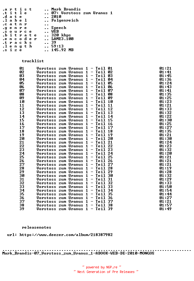 NFO for the release Mark_Brandis-F07_Vorstoss_zum_Uranus_1-ABOOK-WEB-DE-2010-MONGOS by MONGOS