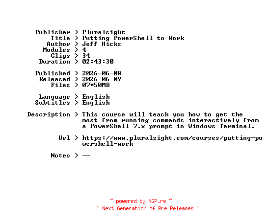 NFO for the release Pluralsight.Putting.PowerShell.to.Work.2026.BOOKWARE-GETH by GETH