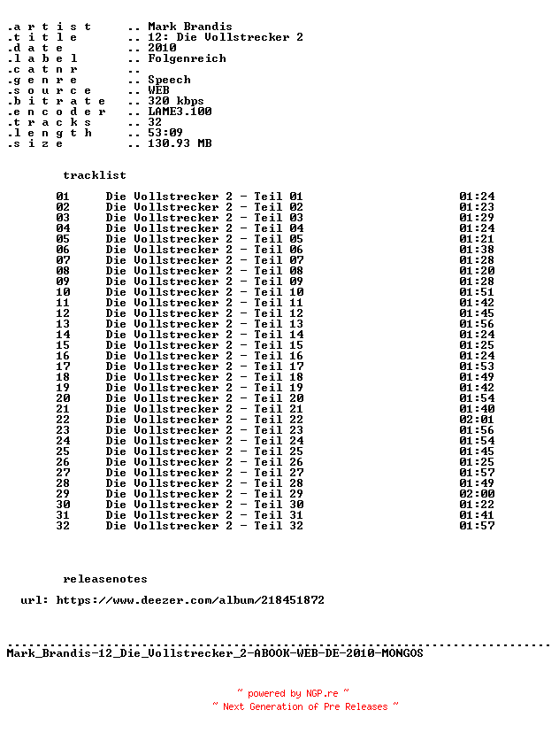 NFO for the release Mark_Brandis-F12_Die_Vollstrecker_2-ABOOK-WEB-DE-2010-MONGOS by MONGOS
