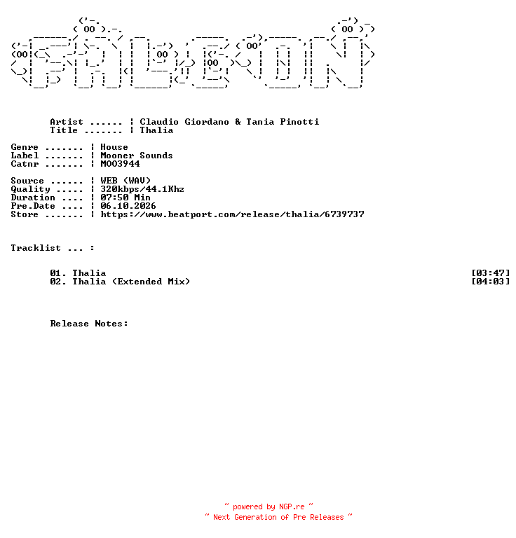 NFO for the release Claudio_Giordano_And_Tania_Pinotti-Thalia-(MOO3944)-WEB-2026-FALCON by FALCON