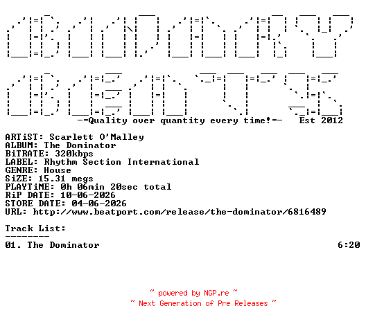 NFO for the release Scarlett_OMalley-The_Dominator-(RSDIGI008S1)-SINGLE-WEB-2026-BB by BB