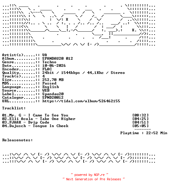 NFO for the release VA-SPANDAU20_012-SPND20012-24BIT-WEB-FLAC-2026-WAVED by WAVED