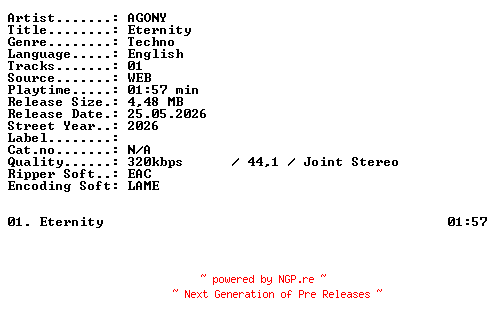NFO for the release AGONY-Eternity-SINGLE-WEB-2026-XTC_iNT by XTC_iNT