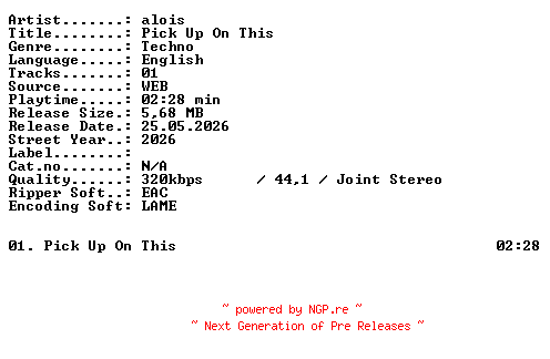 NFO for the release alois-Pick_Up_On_This-SINGLE-WEB-2026-XTC_iNT by XTC_iNT