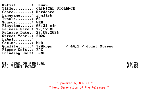 NFO for the release Davor-CLINICAL_VIOLENCE-WEB-2026-XTC_iNT by XTC_iNT