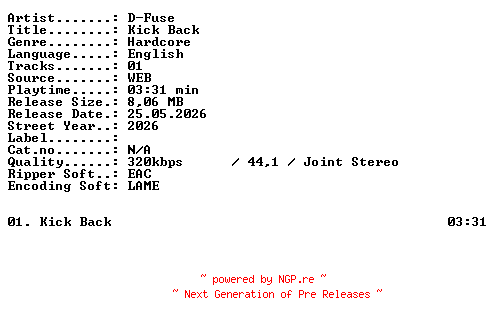 NFO for the release D-Fuse-Kick_Back-SINGLE-WEB-2026-XTC_iNT by XTC_iNT