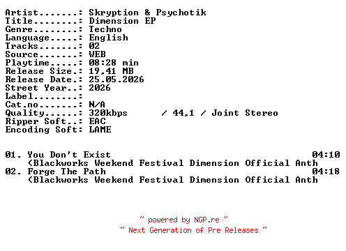 NFO for the release Skryption_and_Psychotik-Dimension_EP-WEB-2026-XTC_iNT by XTC_iNT
