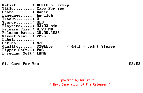 NFO for the release DOXIC_and_Lizzip-Care_For_You-SINGLE-WEB-2026-XTC_iNT by XTC_iNT