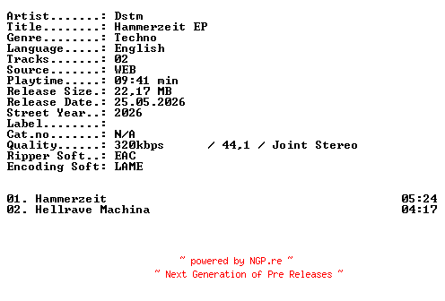 NFO for the release Dstm-Hammerzeit_EP-WEB-2026-XTC_iNT by XTC_iNT