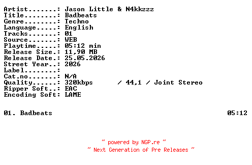 NFO for the release Jason_Little_and_N4kkzzz-Badbeats-SINGLE-WEB-2026-XTC_iNT by XTC_iNT