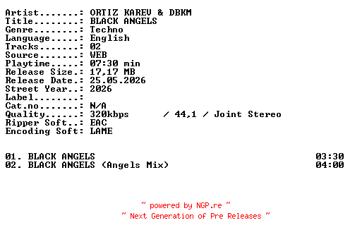 NFO for the release ORTIZ_KAREV_and_DBKM-BLACK_ANGELS-WEB-2026-XTC_iNT by XTC_iNT