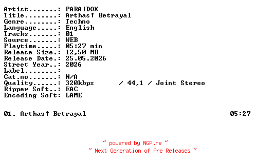 NFO for the release PARADOX-Arthas_Betrayal-SINGLE-WEB-2026-XTC_iNT by XTC_iNT