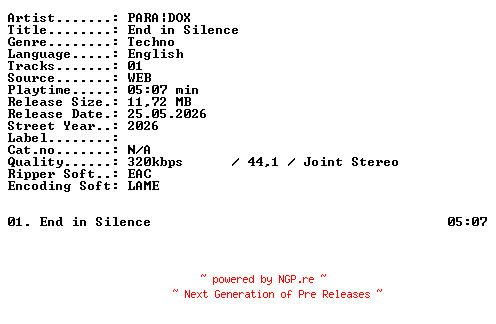 NFO for the release PARADOX-End_in_Silence-SINGLE-WEB-2026-XTC_iNT by XTC_iNT