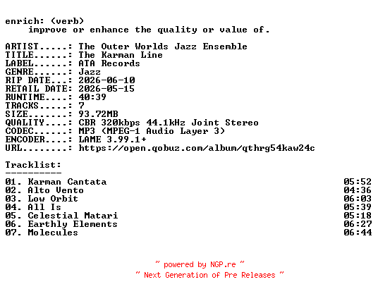 NFO for the release The_Outer_Worlds_Jazz_Ensemble-The_Karman_Line-WEB-2026-ENRiCH by ENRiCH