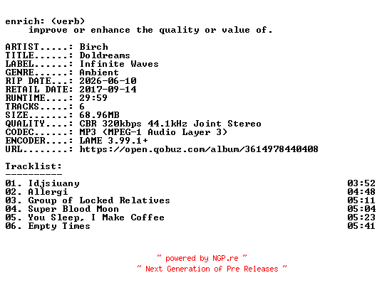 NFO for the release Birch-Doldreams-WEB-2017-ENRiCH by ENRiCH