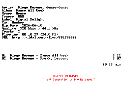 NFO for the release Diego_Moreno_Gonzo-Gonzo-Dance_All_Week-EP-WEB-2026-ZLS by ZLS
