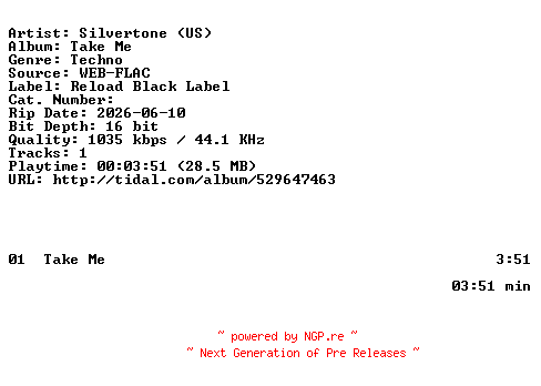 NFO for the release Silvertone_(US)-Take_Me-SINGLE-16BIT-WEB-FLAC-2026-HFC by HFC