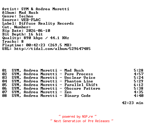NFO for the release SYM_And_Andrea_Moretti-Mad_Rush-16BIT-WEB-FLAC-2026-HFC by HFC
