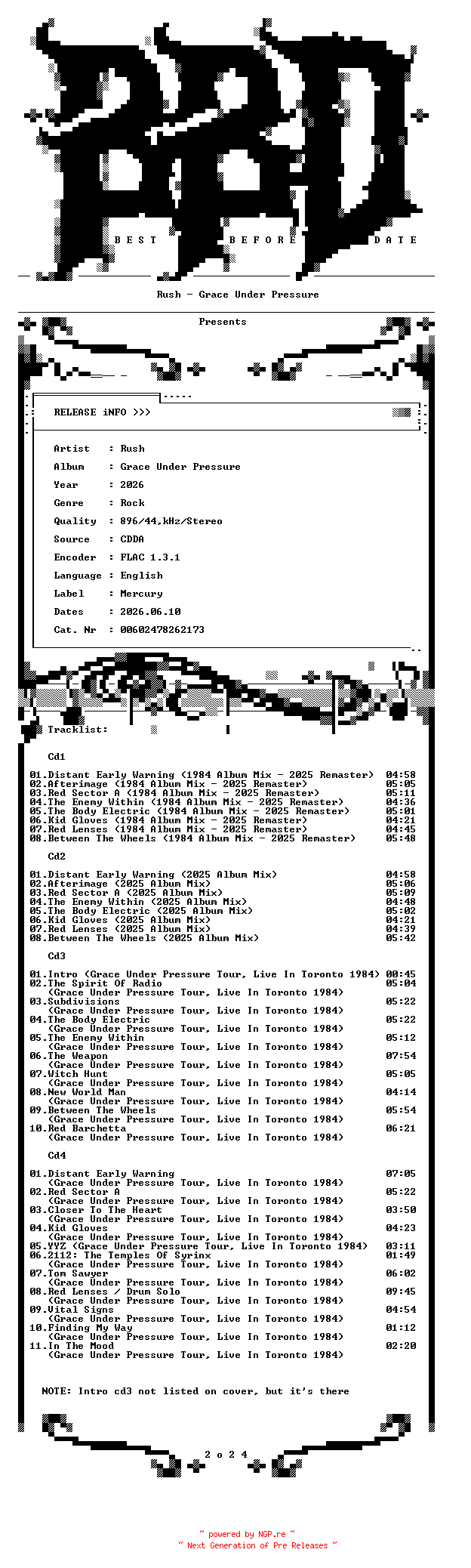 NFO for the release Rush-Grace_Under_Pressure-(00602478262173)-DELUXE_EDITION-4CD-FLAC-2026-BBD by BBD