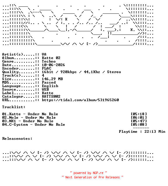 NFO for the release VA-Katte_02-KATTE002-16BIT-WEB-FLAC-2026-WAVED by WAVED