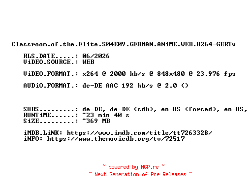 NFO for the release Classroom.of.the.Elite.S04E09.GERMAN.ANiME.WEB.H264-GERTv by GERTv