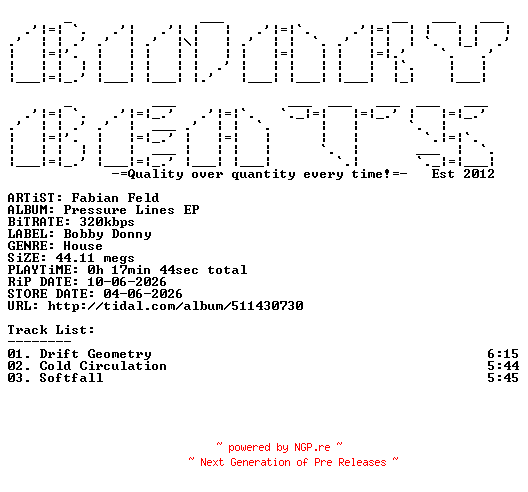 NFO for the release Fabian_Feld-Pressure_Lines_EP-(BODOACE037)-WEB-2026-BB by BB