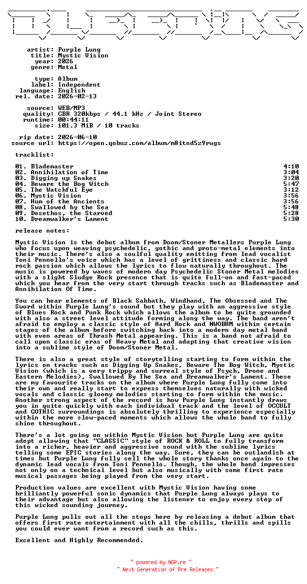 NFO for the release Purple_Lung-Mystic_Vision-WEB-2026-BLEEDiNG by BLEEDiNG
