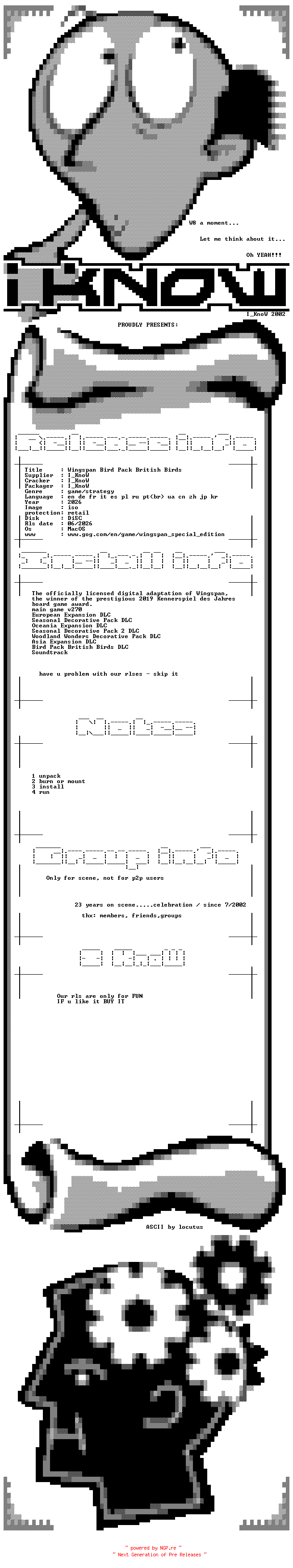 NFO for the release Wingspan.Bird.Pack.British.Birds.MacOS-I_KnoW by I_KnoW
