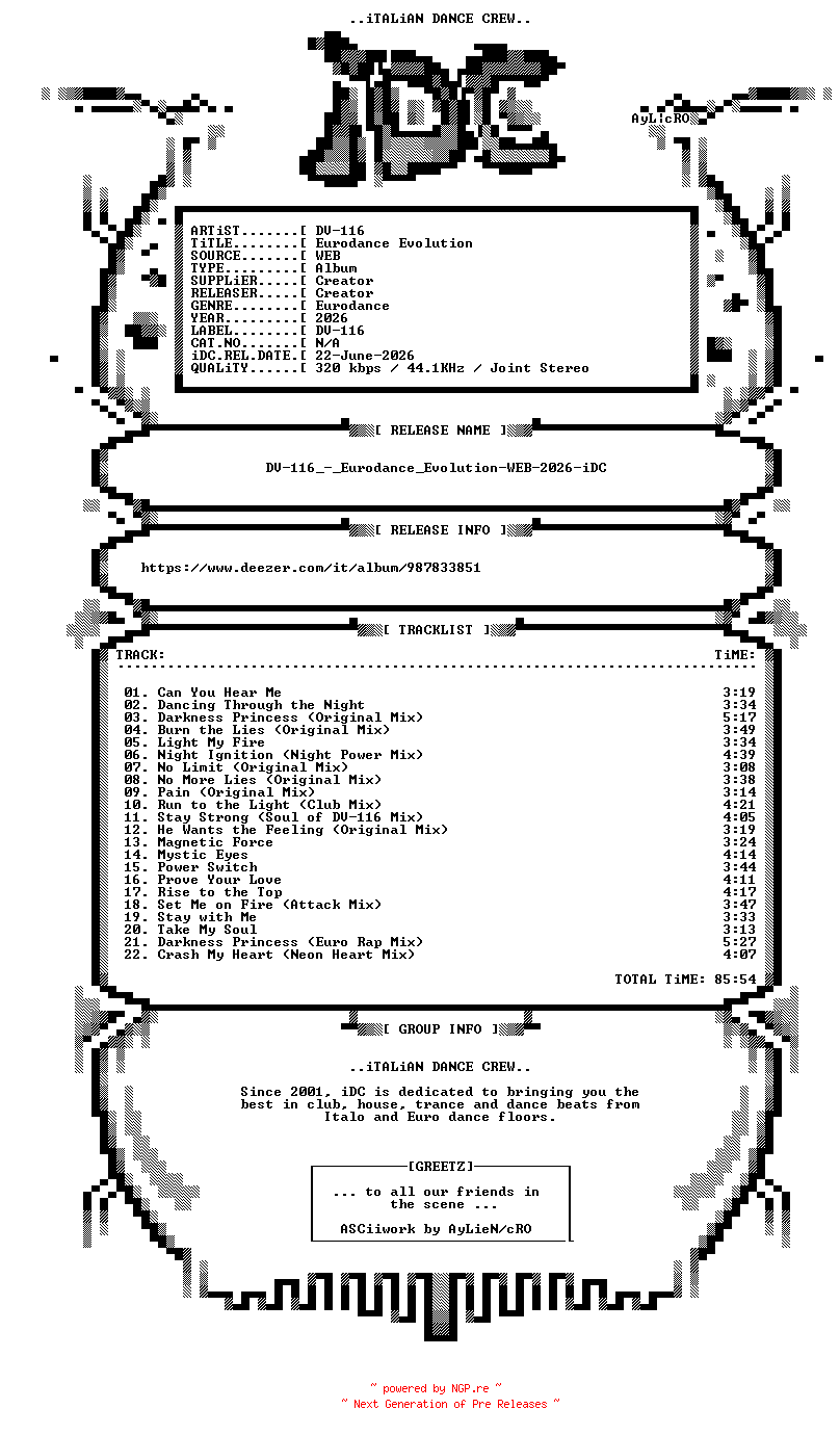 NFO for the release DV-116_-_Eurodance_Evolution-WEB-2026-iDC by iDC