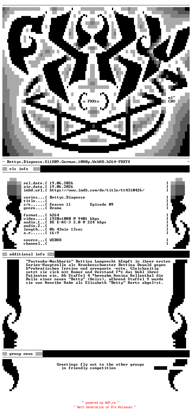 NFO for the release Bettys.Diagnose.S11E09.German.1080p.WebHD.h264-FKKTV by FKKTV