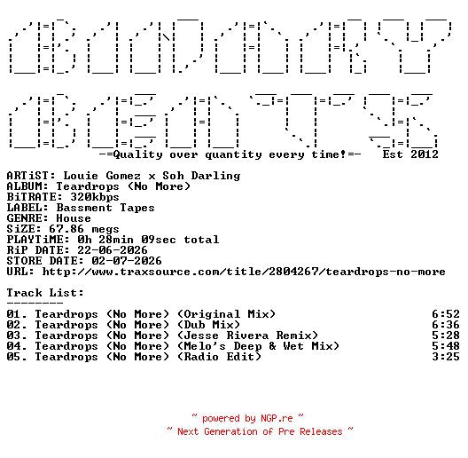 NFO for the release Louie_Gomez_x_Soh_Darling-Teardrops_(No_More)-(BTPS123)-WEB-2026-BB by BB
