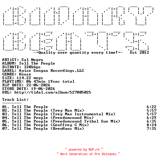 NFO for the release Sal_Negro-Tell_The_People-(ASR069)-WEB-2026-BB by BB