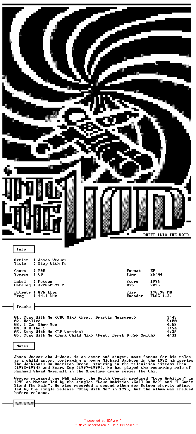 NFO for the release Jason_Weaver-Stay_With_Me-CDEP-FLAC-1996-THEVOiD by THEVOiD