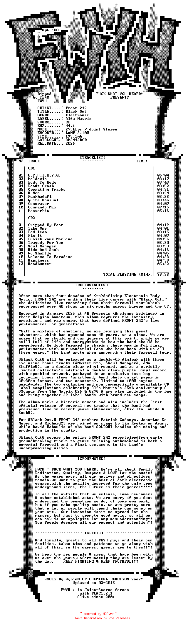 NFO for the release Front_242-Black_Out-2CD-2026-FWYH by FWYH