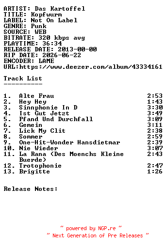 NFO for the release Das_Kartoffel-Kopfwurm-WEB-DE-2013-SDR by SDR