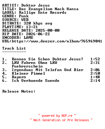 NFO for the release Doktor_Jesus-Das_Evangelium_Nach_Hansa-WEB-DE-2025-SDR by SDR