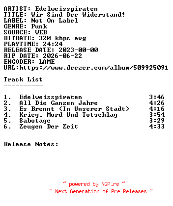 NFO for the release Edelweisspiraten-Wir_Sind_Der_Widerstand-WEB-DE-2023-SDR by SDR