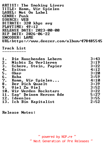 NFO for the release The_Smoking_Livers-Komm_Wir_Spielen-WEB-DE-2023-SDR by SDR